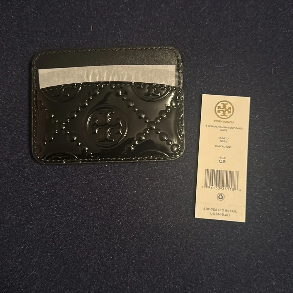 Tory Burch Black Patent Leather  Card Holder NEW